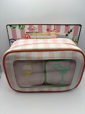 Wandering Moon 3 piece cosmetic bag set with Cocktail Motif.